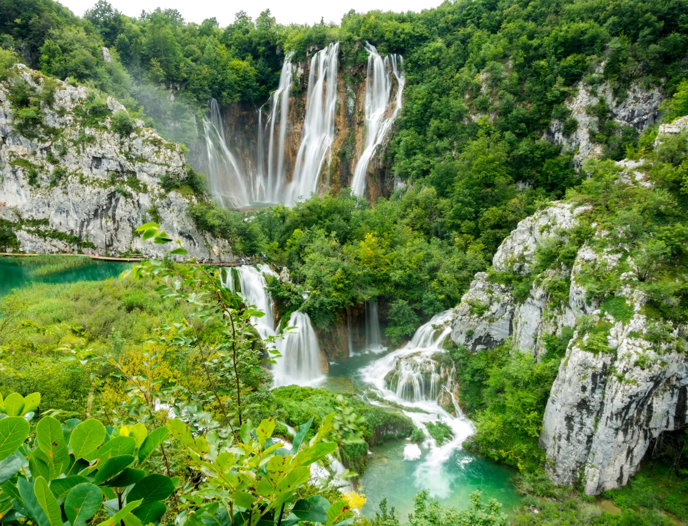 Waterfalls and green forest at Plitvice Lakes